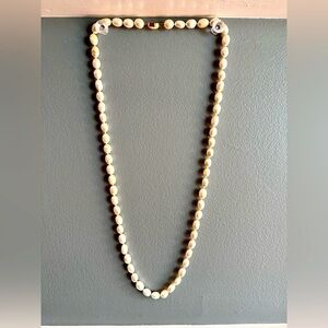 VTG Glass Pearl Necklace And Knotted Cream Color Estate Jewelry Statement 5382 B
